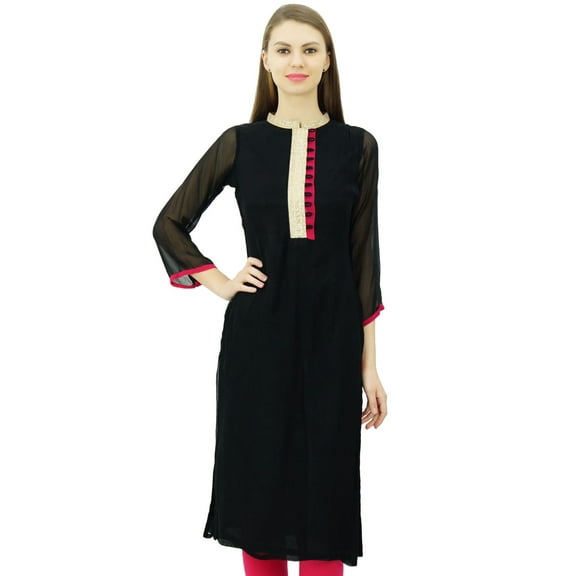 Phagun Straight Georgette Kurta Designer Tunic Top Indian Chic Kurti For Womens