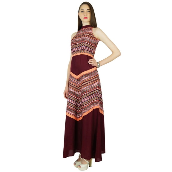 Phagun Summer Abstract Print Maroon Dress Women Casual Sundress - Choose Size
