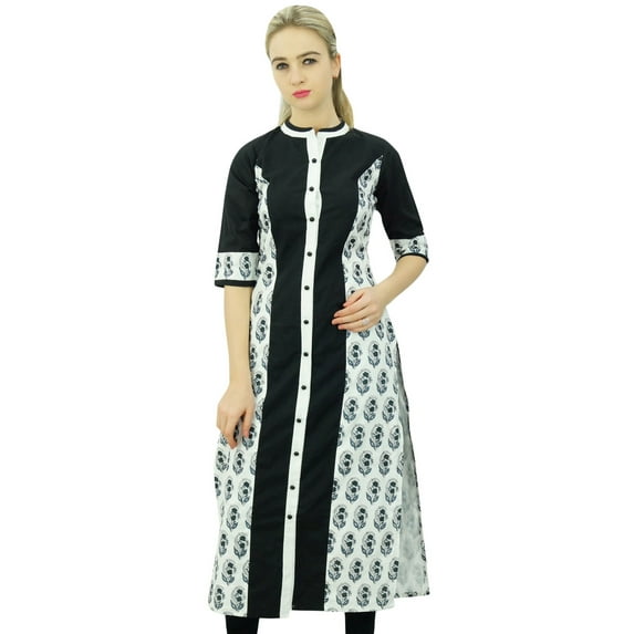 Phagun White Printed Cotton A-Line Kurti Mid Calf Indian Casual Women Clothing-24
