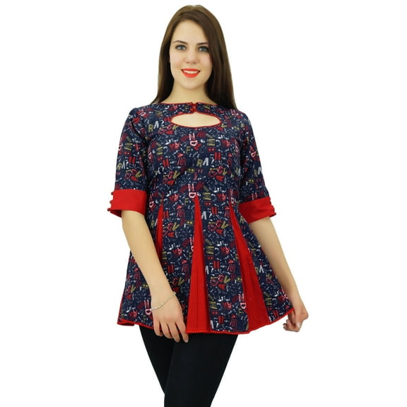 Phagun Women Alphabet Print Kurta 3/4 Sleeve Top Short Kurti Cotton Clothing