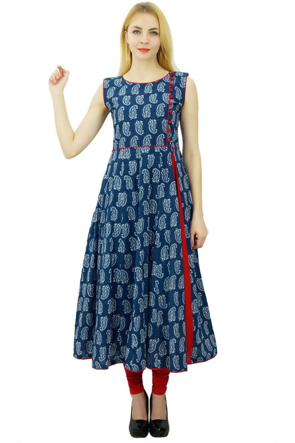 Women Anarkali Kurti Ethnic Top Cotton Paisley Pattern Dress Designer