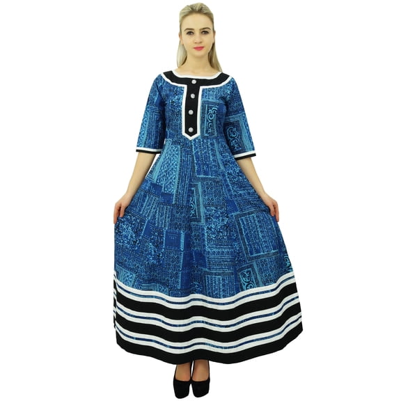 Phagun Women Blue Anarkali Printed Kurti Ladies Cotton Indian Casual Clothing-16
