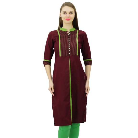Phagun Women Chic Style Cotton Kurta Kurti Solid Top Tunic