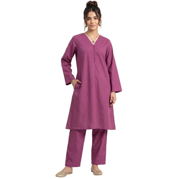 Phagun Women Cotton Solid Kurta Pant Set, Full Sleeve, Ethnic Co-ord Set