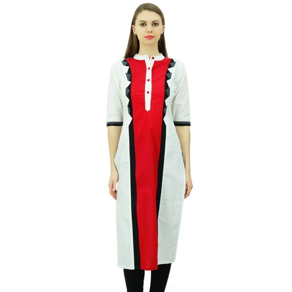 Phagun Women Cotton Tunic Top Straight Kurta Casual Summer Blouse With Chinese Collar