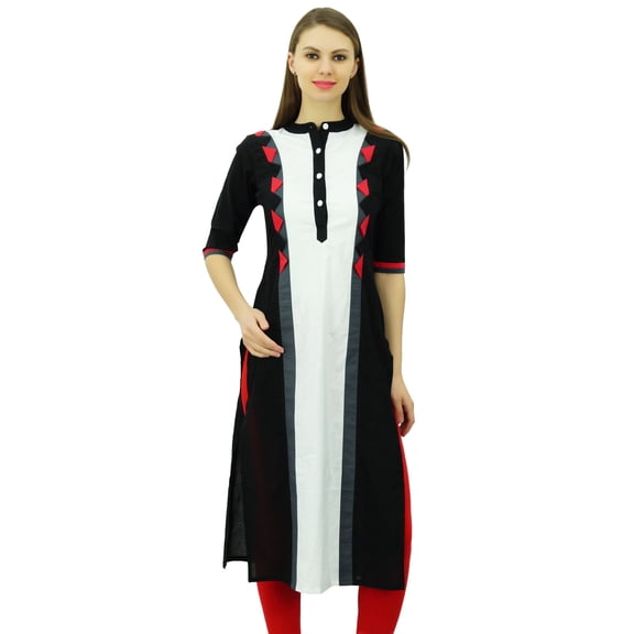 Phagun Women Cotton Tunic Top Straight Kurta Casual Summer Blouse With Chinese Collar