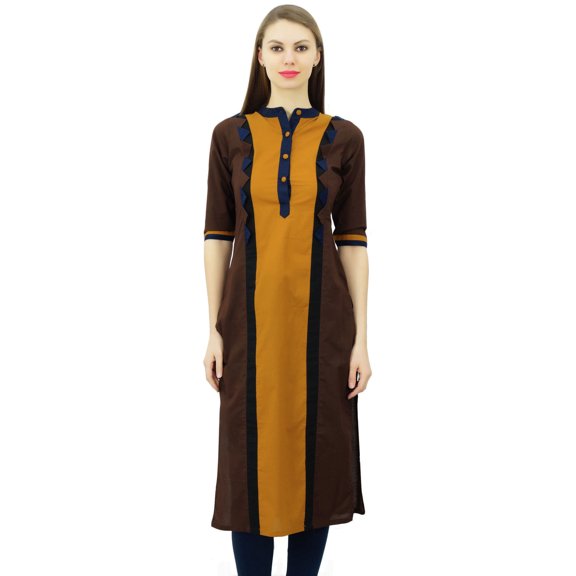 Phagun Women Cotton Tunic Top Straight Kurta Casual Summer Blouse With Chinese Collar