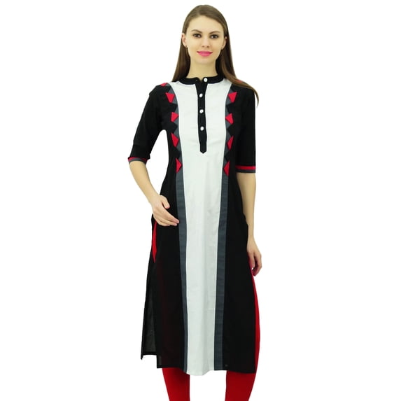 Phagun Women Cotton Tunic Top Straight Kurta Casual Summer Blouse With Chinese Collar
