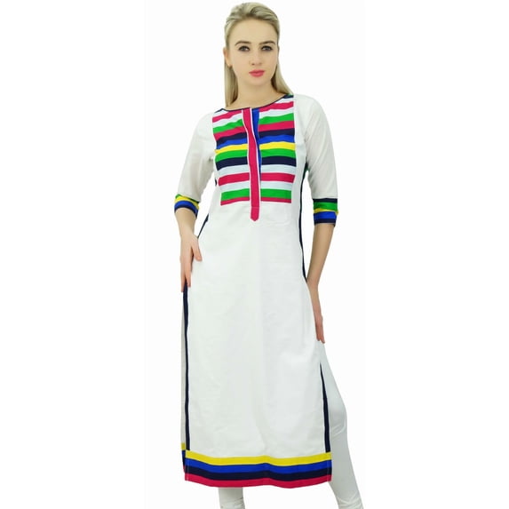 Phagun Women Designer Cotton Tunic White Solid Straight Kurti Casual Clothing-8