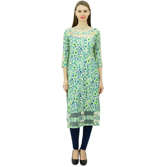 Phagun Women Designer Tunic Indian Ethnic Floral Kurta Rayon Net Kurti