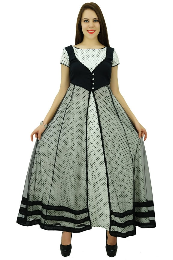 Women Ethnic Top Cotton Polka Dot Pattern Anarkali Kurti Dress Designer
