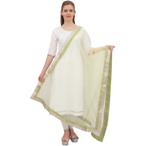 Phagun Women Ethnic Wrap Hizab Net Dupatta Long Stole Scarf Gift For Her-Lime Green