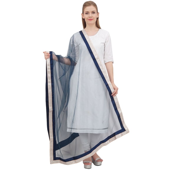 Phagun Women Ethnic Wrap Hizab Net Dupatta Long Stole Scarf Gift For Her-Navy Blue