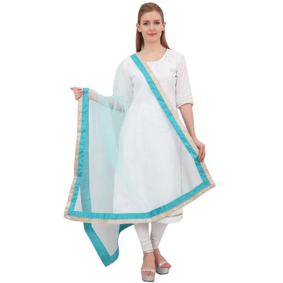 Phagun Women Ethnic Wrap Hizab Net Dupatta Long Stole Scarf Gift For Her-Turquoise Blue