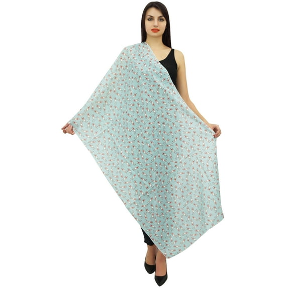 Phagun Women Neck Wrap Dupatta Scarf Rabbit Print Cotton Voile Long Stole-Light Blue