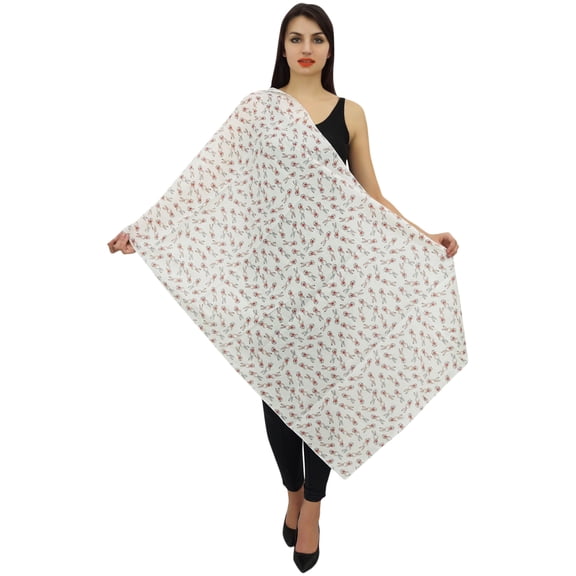 Phagun Women Neck Wrap Dupatta Scarf Rabbit Print Cotton Voile Long Stole-White