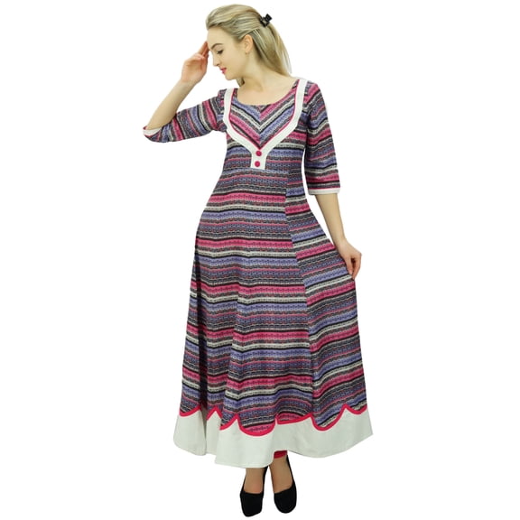 Phagun Women Printed Multicolour Double Layer Anarkali Kurti Indian Clothing-8