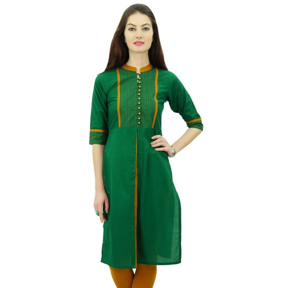 Phagun Women Solid Pattern Mandarin Collar Straight Kurti Indian Designer Ethnic Dress