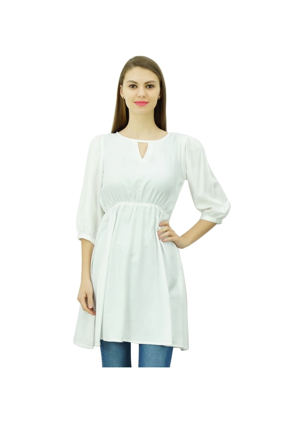 Women Tunic Top Short Kurti Elastic Waist Indian Ethnic Blouse