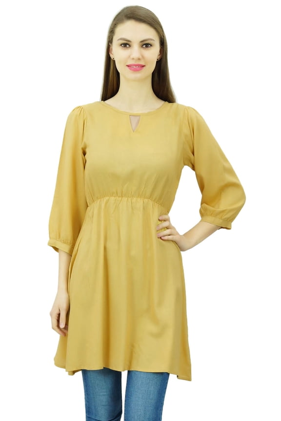 Women Tunic Top Short Kurti Elastic Waist Indian Ethnic Blouse