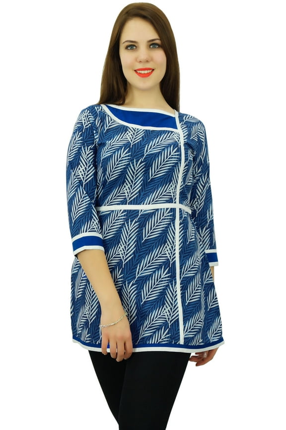 Women Wear Casual Kurta 3/4 Sleeve Top Short Kurti Cotton Clothing Blouse