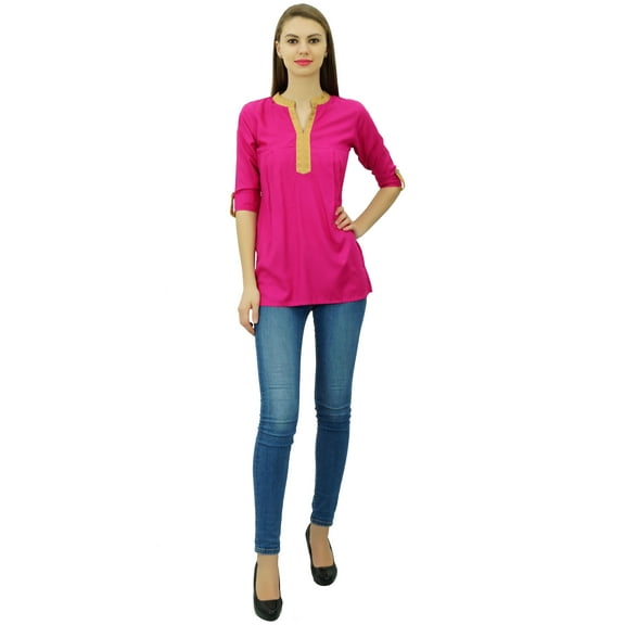 Phagun Women's 3/4 Sleeves Short Tunic Top Summer Indian Top Blouse