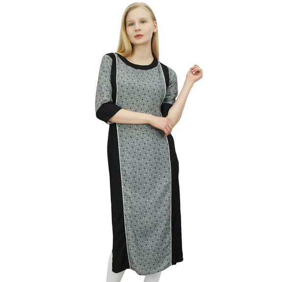 Phagun Women's Black Custom Kurta Kurti 3/4 Sleeve Formal Indian Top Blouse-4