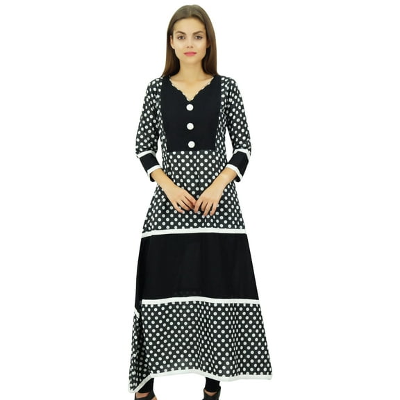 Phagun Women's Black Printed Kurti A-Line Cotton Long Tunic Kurta 3/4 Sleeve-4