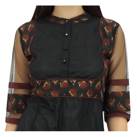 Phagun Women's Black Tunic Net Long Anarkali Kurta Ethnic Kurti Blouse Dress - 4
