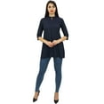 thumbnail image 1 of Phagun Women's Blue Cotton Modal 3/4 Sleeve Button Down Blouse Shirt Top - 10, 1 of 8