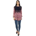 thumbnail image 1 of Phagun Women's Blue Digital Floral Printed Full Sleeve Pintuck Casual Tunic-26, 1 of 7