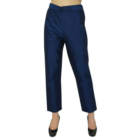 Phagun Women's Blue Dupion Pants High Waist Narrow Bottom Trousers-XXX-Large