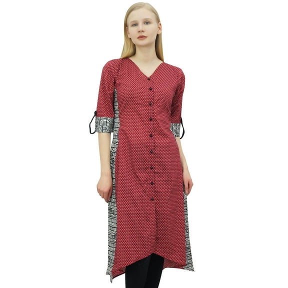 Phagun Women's Button Down Maroon Cotton Kurta Kurti Formal Casual Tunic-4