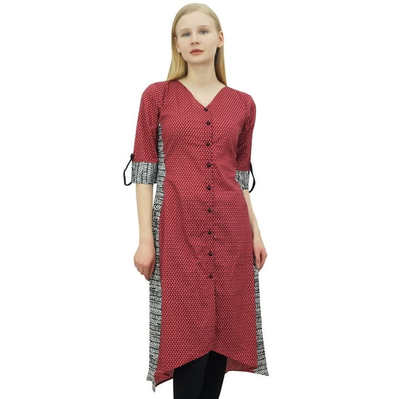 Phagun Women's Button Down Maroon Cotton Kurta Kurti Formal Casual Tunic-4