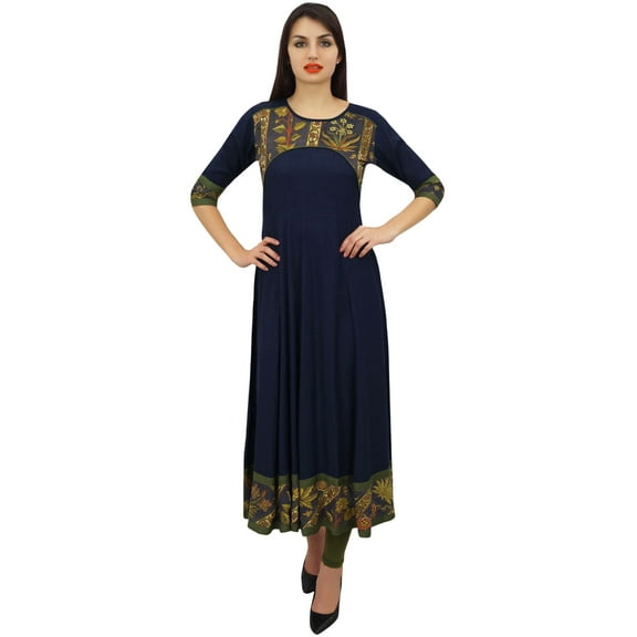 Phagun Women's Casual Navy Blue Designer Rayon Kurta Ethnic Anarkali Kurti - 26