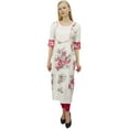 thumbnail image 1 of Phagun Women's Casual Off White Tunic Straight Printed Rayon Kurti Kurta Top-4, 1 of 1
