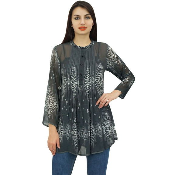 Phagun Women's Causal Black Digital Printed Full Sleeve Loose Tunic Top Wear-12