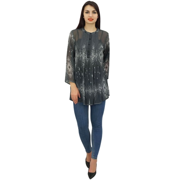 Phagun Women's Causal Black Digital Printed Full Sleeve Loose Tunic Top Wear-26