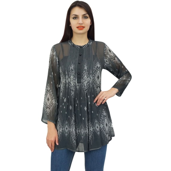 Phagun Women's Causal Black Digital Printed Full Sleeve Loose Tunic Top Wear-4