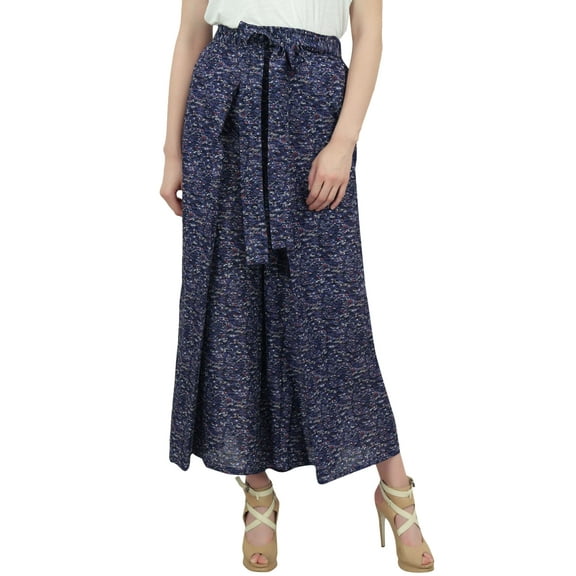 Phagun Women's Cotton Blue Wide Leg Fisherman Harem Pants Elastic Waist-L