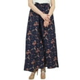 thumbnail image 1 of Phagun Women's Cotton Culottes Designer Blue Palazzo Pants Elastic Waist-S, 1 of 7