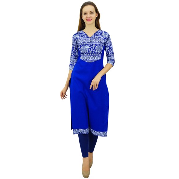 Phagun Women's Cotton Designer Kurta Blue Tunic Ethnic 3/4 Sleeve Kurta-6