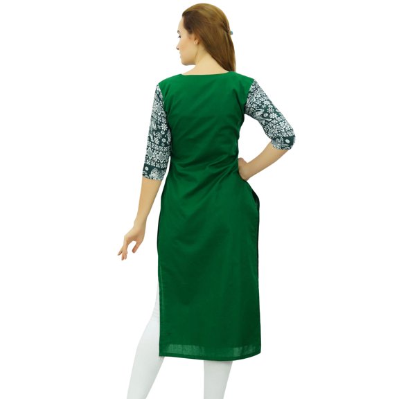 Phagun Women's Cotton Designer Kurta Green Tunic Ethnic 3/4 Sleeve Kurta-14