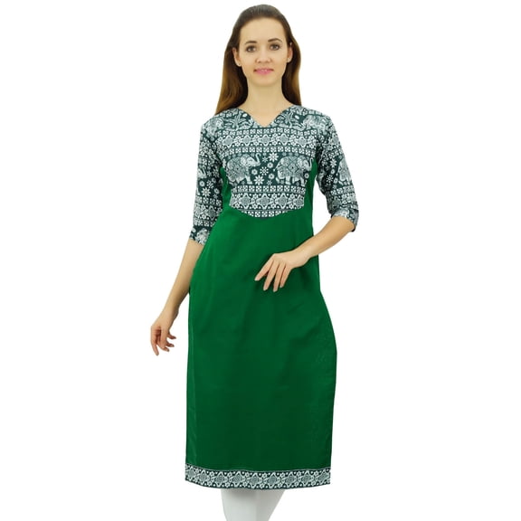 Phagun Women's Cotton Designer Kurta Green Tunic Ethnic 3/4 Sleeve Kurta-8