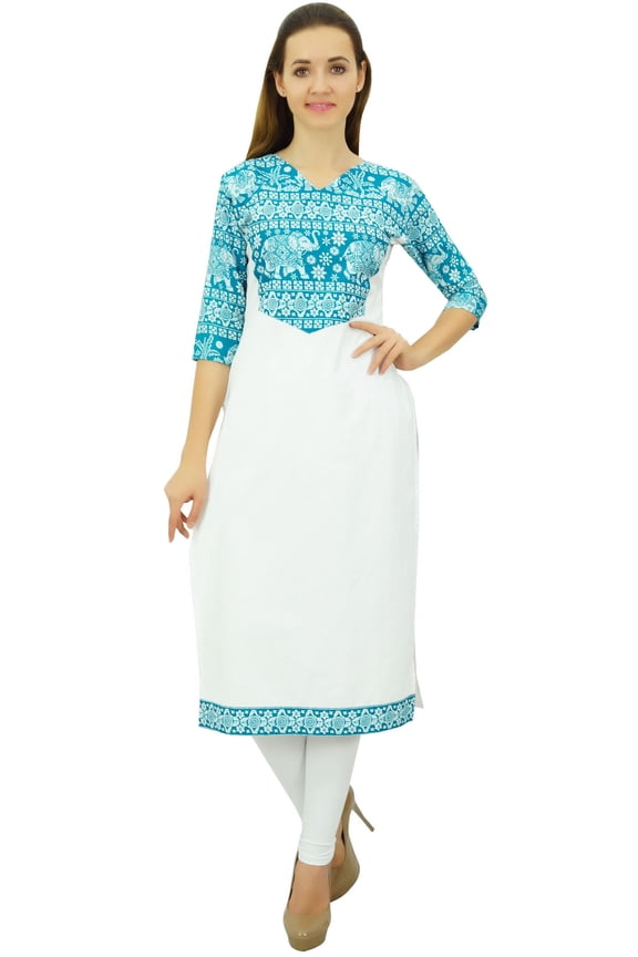 Women's Cotton Designer Kurta White Tunic Ethnic 3/4 Sleeve Kurta-22