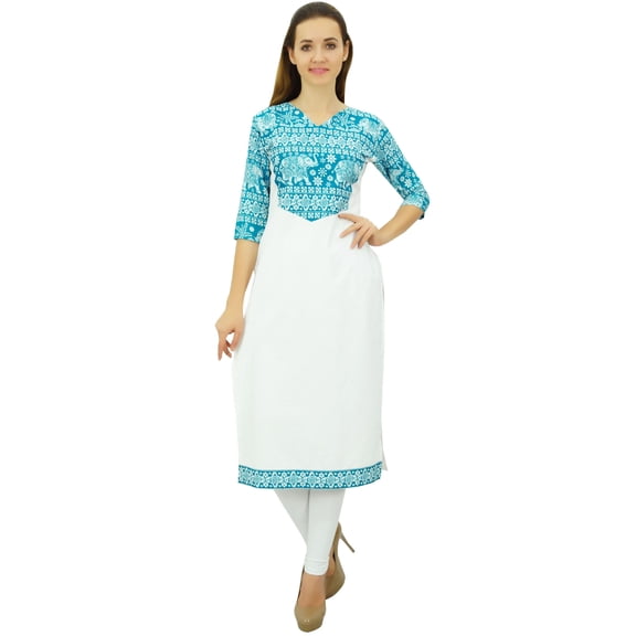 Phagun Women's Cotton Designer Kurta White Tunic Ethnic 3/4 Sleeve Kurta-4