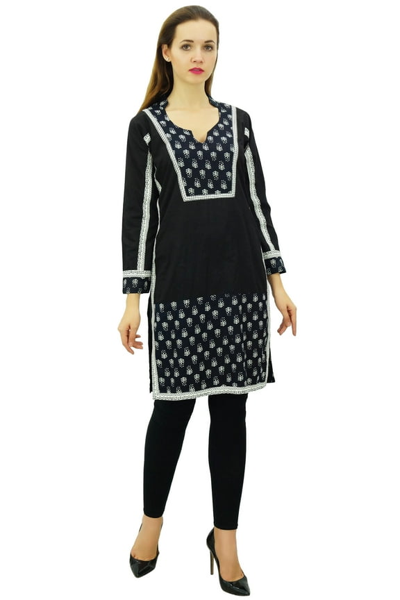 Women's Designer Black Tunic Cotton Casual Kurta Full Sleeve Kurti-14