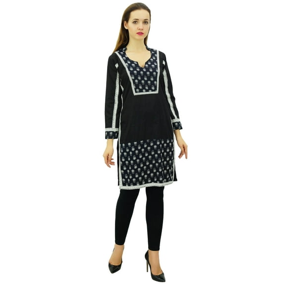 Phagun Women's Designer Black Tunic Cotton Casual Kurta Full Sleeve Kurti-6