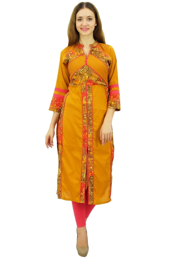 Women's Designer Mustard Tunic Solid Cotton Kurta Ethinc Ladies Kurti-18