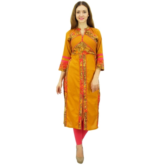 Phagun Women's Designer Mustard Tunic Solid Cotton Kurta Ethinc Ladies Kurti-24